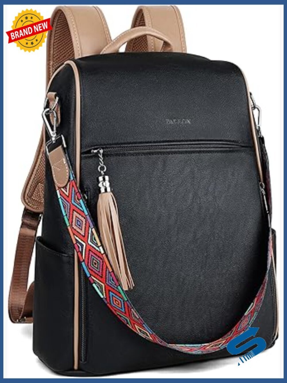 Vegan Leather Laptop Backpack for Women, 15.6 inch Convertible Travel Work Bag